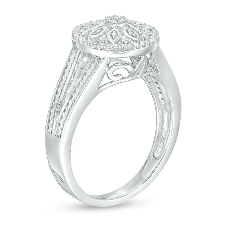 Main Image 2 of 1/20 CT. T.W. Diamond Flower Frame Ring in Sterling Silver