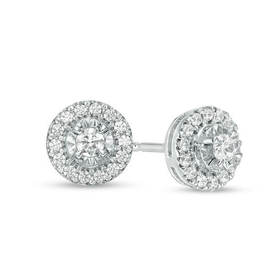 1/2 CT. T.w. Diamond Frame Tiered Stud Earrings in 10K White Gold