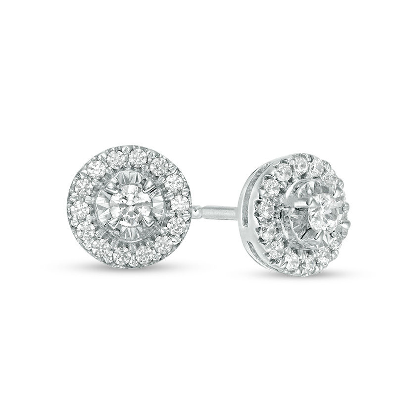 1/2 CT. T.W. Diamond Frame Tiered Stud Earrings in 10K White Gold | Zales