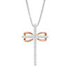 Thumbnail Image 1 of 1/10 CT. T.W. Diamond Infinity Cross Pendant in Sterling Silver and 10K Rose Gold
