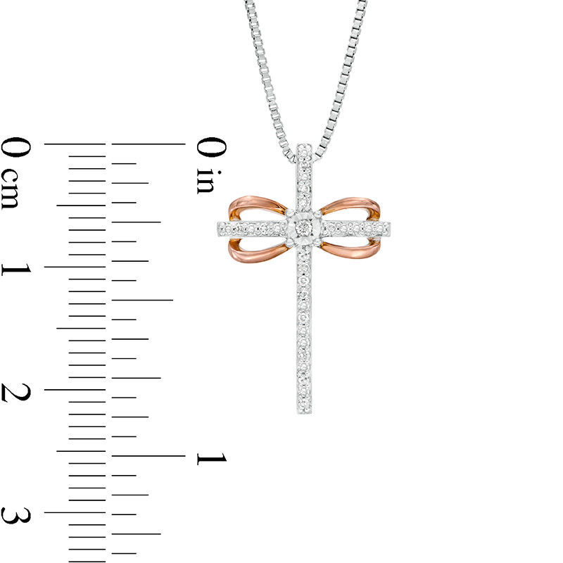 Main Image 3 of 1/10 CT. T.W. Diamond Infinity Cross Pendant in Sterling Silver and 10K Rose Gold