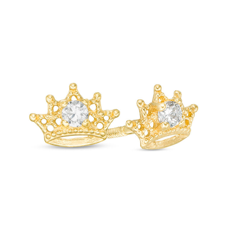 Main Image 1 of Child's Cubic Zirconia Beaded Crown Stud Earrings in 14K Gold