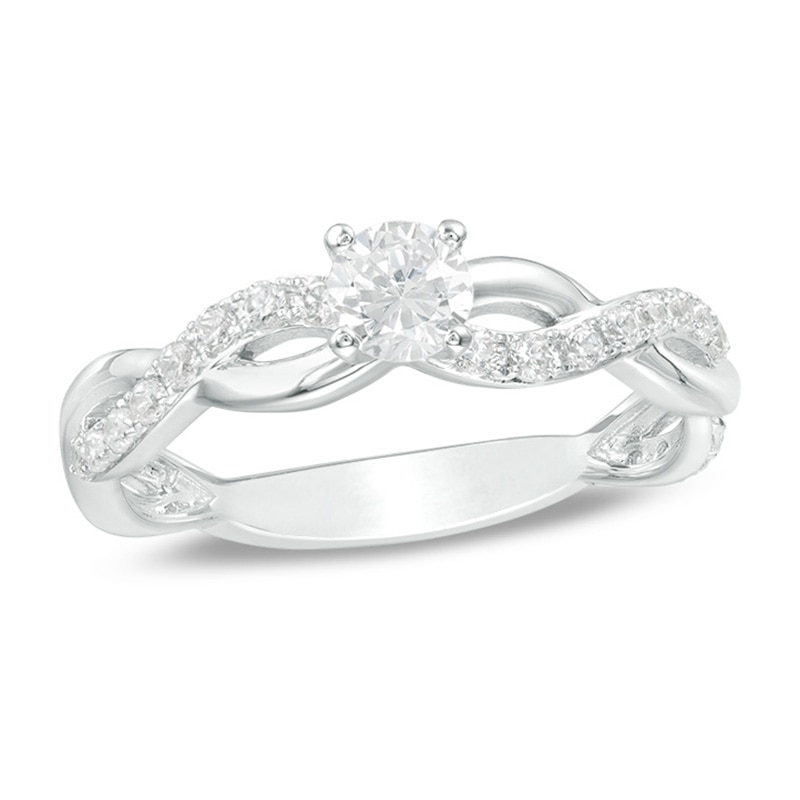 14K White Gold Twisted Engagement Ring