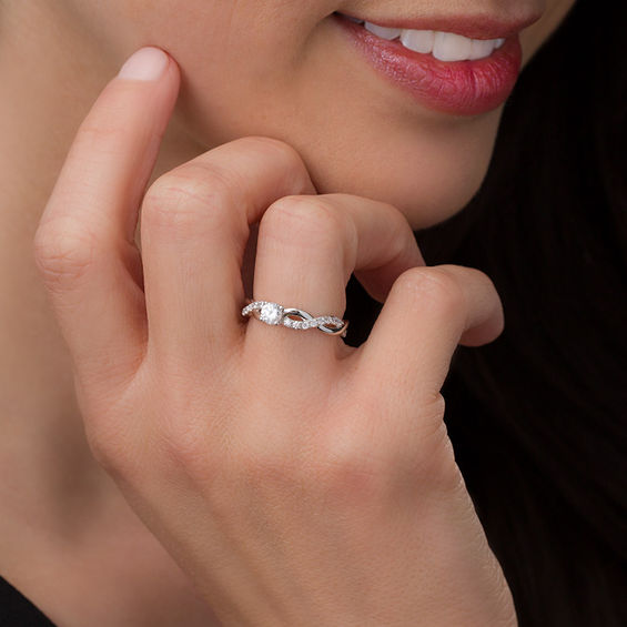 1 CT. T.w. Diamond Twist Engagement Ring in 14K White Gold