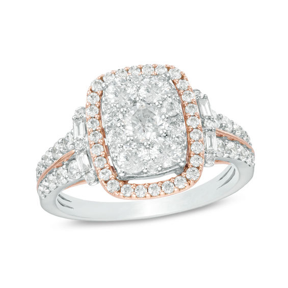 1-1/2 CT. T.w. Composite Diamond Rectangle Frame Collar Engagement Ring in 14K Two-Tone Gold