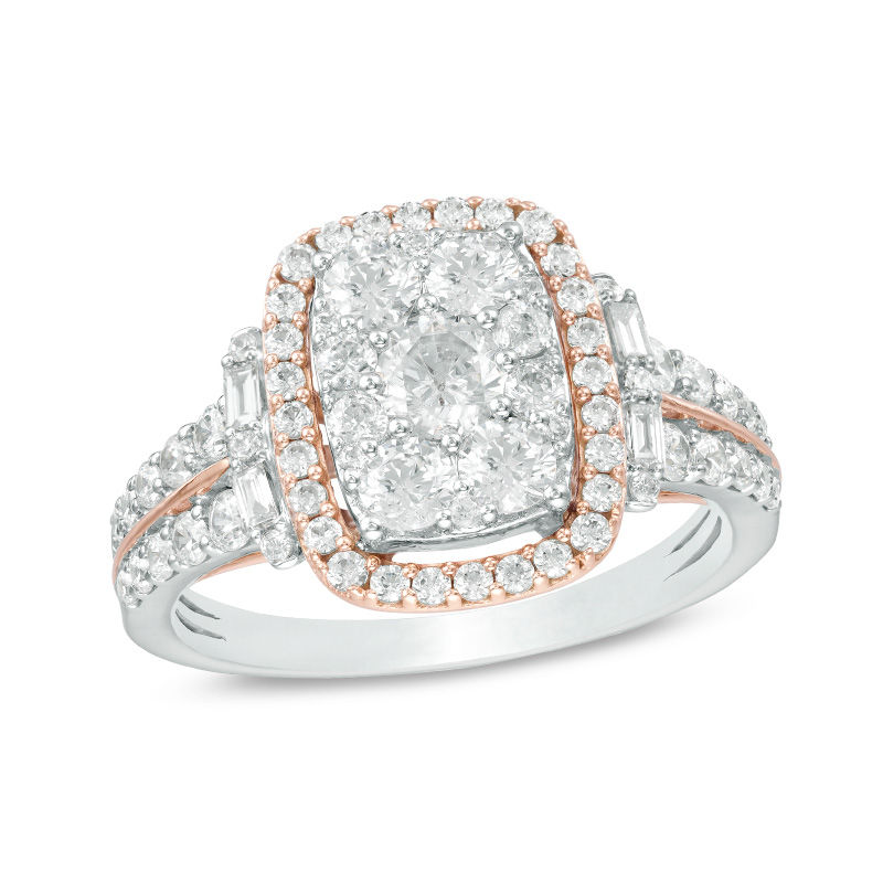 Main Image 1 of 1-1/2 CT. T.W. Composite Diamond Rectangle Frame Collar Engagement Ring in 14K Two-Tone Gold