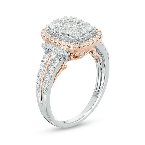 1-1/2 CT. T.w. Composite Diamond Rectangle Frame Collar Engagement Ring in 14K Two-Tone Gold