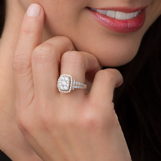 1-1/2 CT. T.w. Composite Diamond Rectangle Frame Collar Engagement Ring in 14K Two-Tone Gold