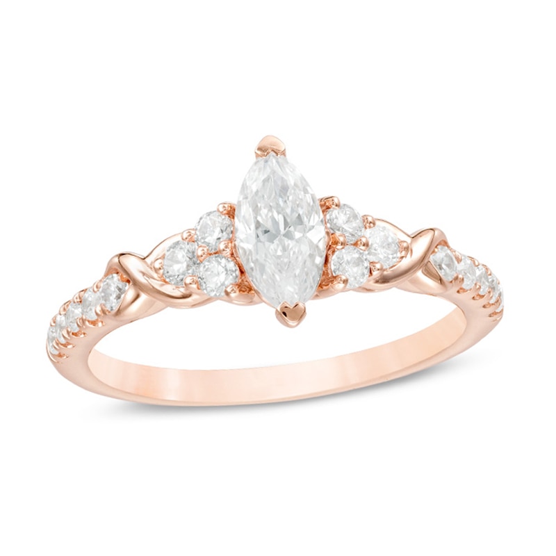 7/8 CT. T.W. Marquise Diamond Tri-Sides Twist Engagement Ring in 14K Rose Gold