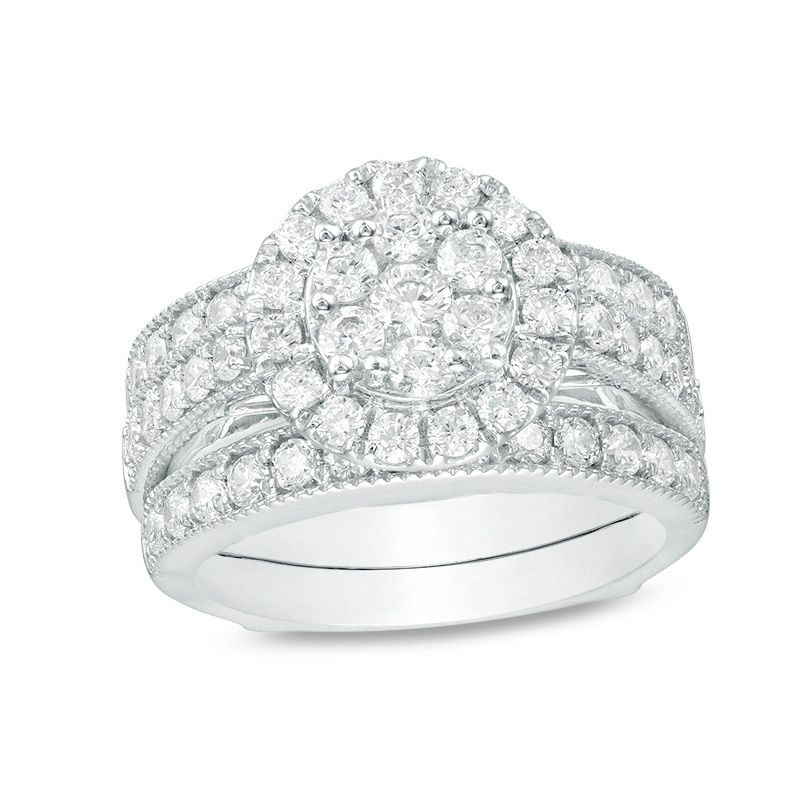 Main Image 1 of 2 CT. T.W. Composite Diamond Frame Vintage Style Bridal Set in 14K White Gold