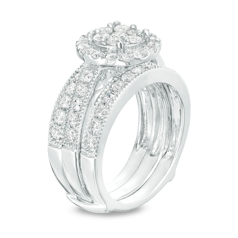 Main Image 2 of 2 CT. T.W. Composite Diamond Frame Vintage Style Bridal Set in 14K White Gold