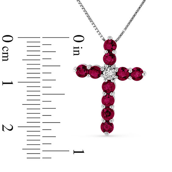 Ruby and 1/15 CT. Diamond Cross Pendant in 14K White Gold