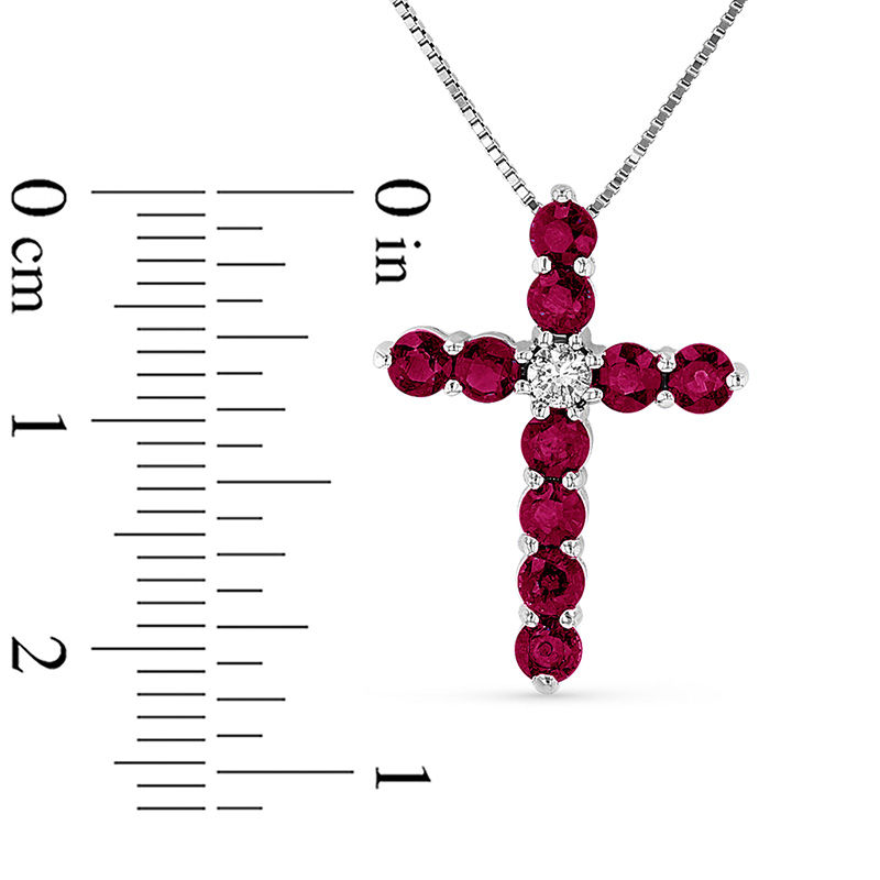 Main Image 2 of Ruby and 1/15 CT. Diamond Cross Pendant in 14K White Gold