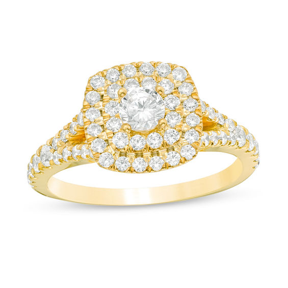 1 CT. T.w. Diamond Double Cushion Frame Engagement Ring in 10K Gold