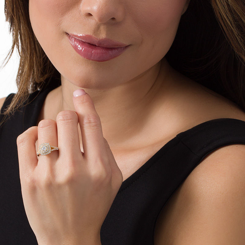 Main Image 2 of 1 CT. T.W. Diamond Double Cushion Frame Engagement Ring in 10K Gold
