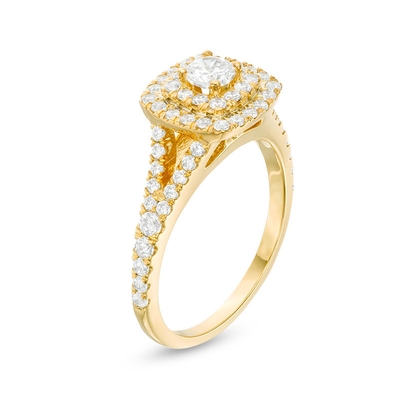 Main Image 3 of 1 CT. T.W. Diamond Double Cushion Frame Engagement Ring in 10K Gold