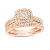 Thumbnail Image 1 of 1/2 CT. T.W. Composite Diamond Double Cushion Frame Bridal Set in 10K Rose Gold