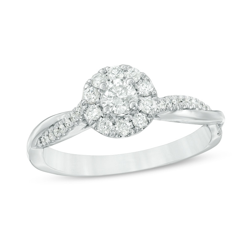 Main Image 1 of 3/8 CT. T.W. Diamond Frame Twist Engagement Ring in 10K White Gold