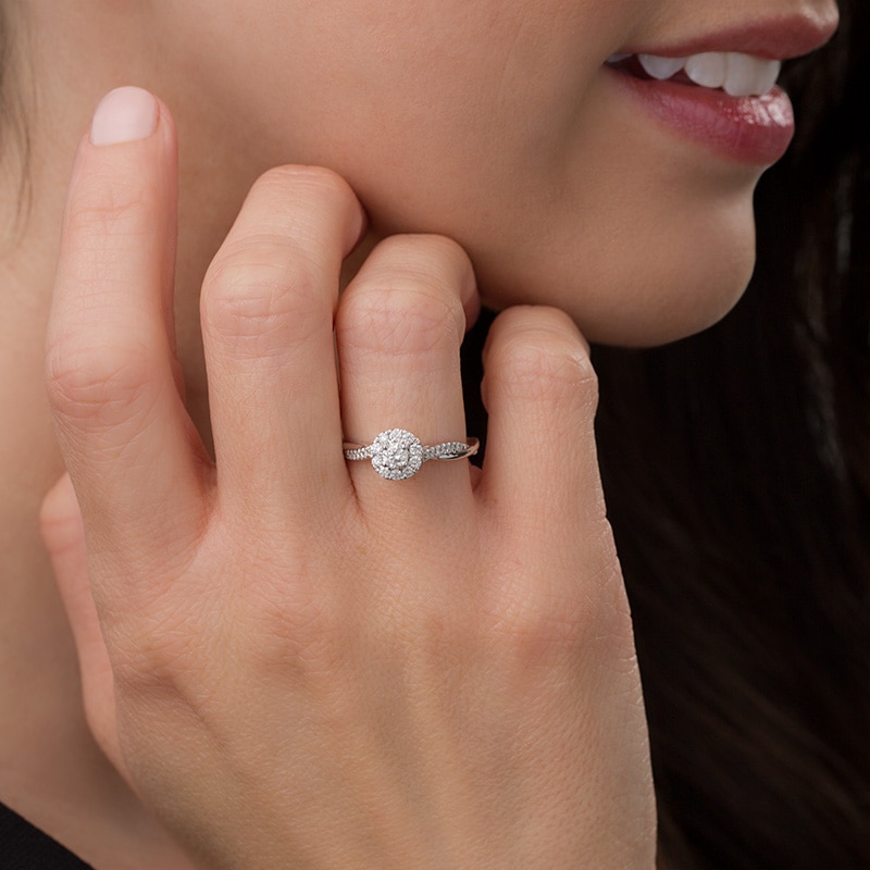 Main Image 3 of 3/8 CT. T.W. Diamond Frame Twist Engagement Ring in 10K White Gold