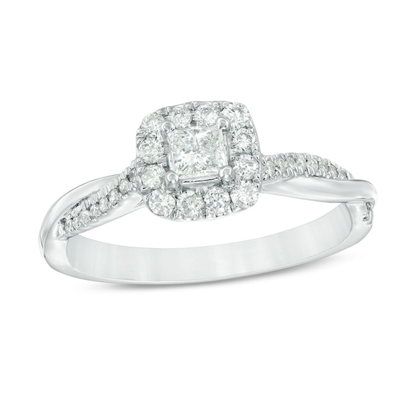 Main Image 1 of 3/8 CT. T.W. Princess-Cut Diamond Frame Twist Engagement Ring in 10K White Gold