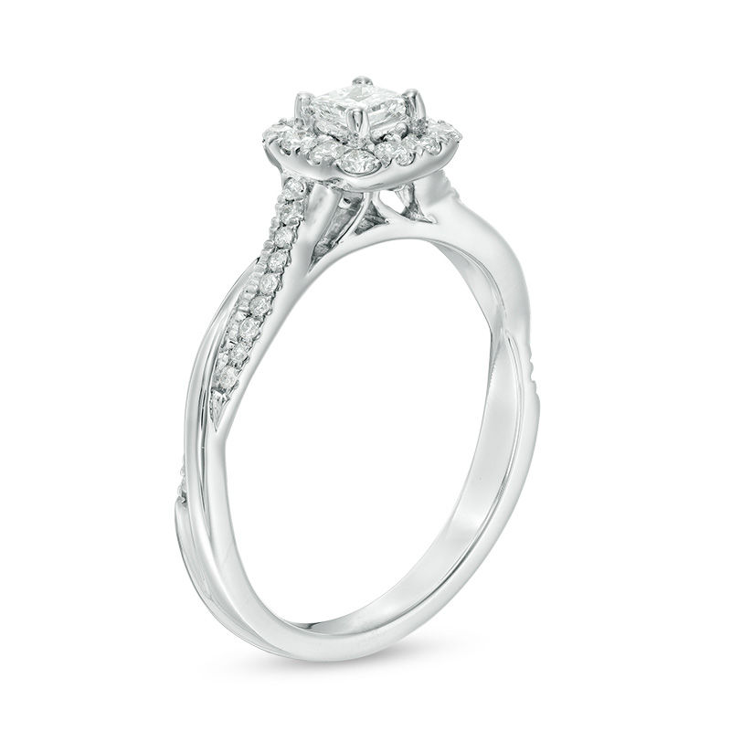 Main Image 2 of 3/8 CT. T.W. Princess-Cut Diamond Frame Twist Engagement Ring in 10K White Gold