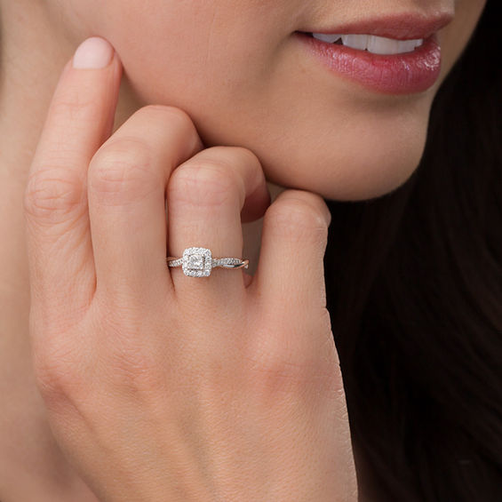 3/8 CT. T.w. Princess-Cut Diamond Frame Twist Engagement Ring in 10K White Gold