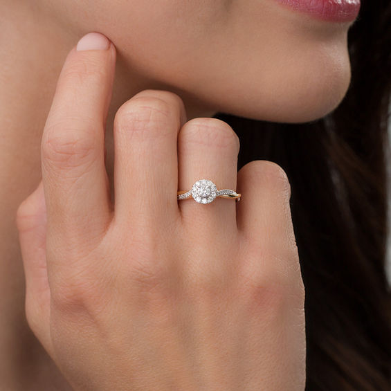 3/8 CT. T.w. Diamond Frame Twist Engagement Ring in 10K Gold