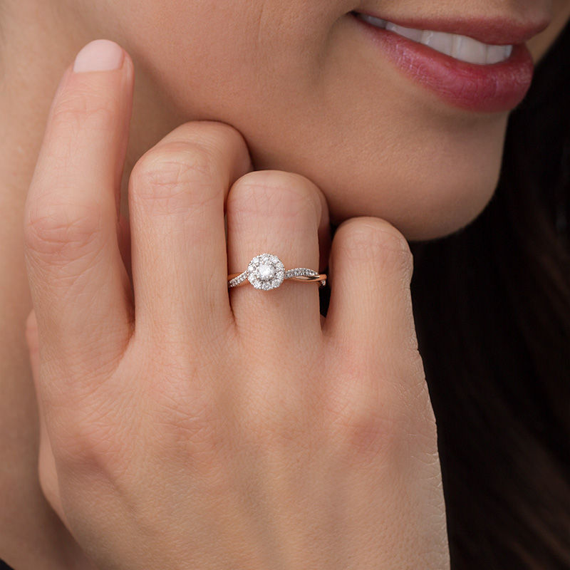 Main Image 3 of 3/8 CT. T.W. Diamond Frame Twist Engagement Ring in 10K Rose Gold