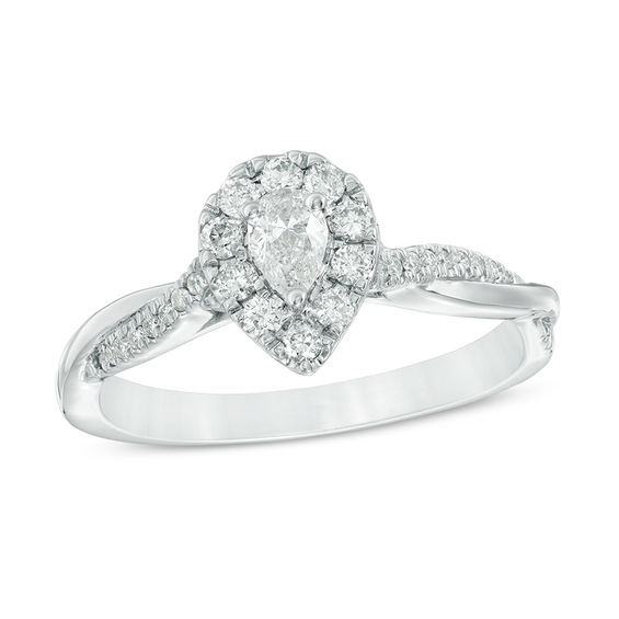 3/8 CT. T.W. Pear-Shaped Diamond Frame Twist Engagement in 10K White ...