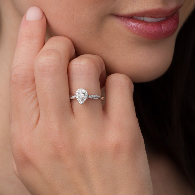 Main Image 3 of 3/8 CT. T.W. Pear-Shaped Diamond Frame Twist Engagement in 10K White Gold