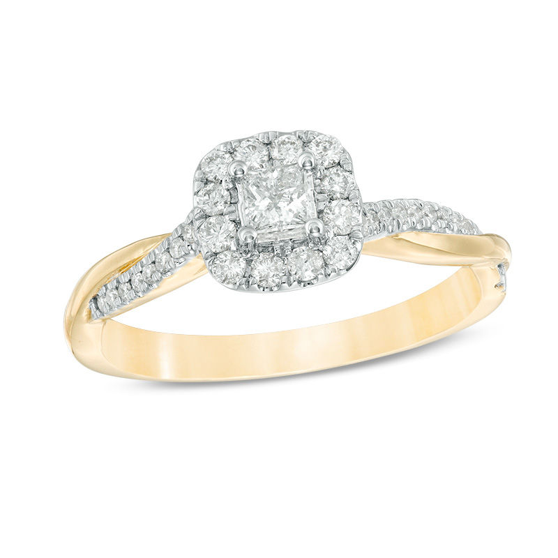 Main Image 1 of 3/8 CT. T.W. Princess-Cut Diamond Frame Twist Engagement Ring in 10K Gold