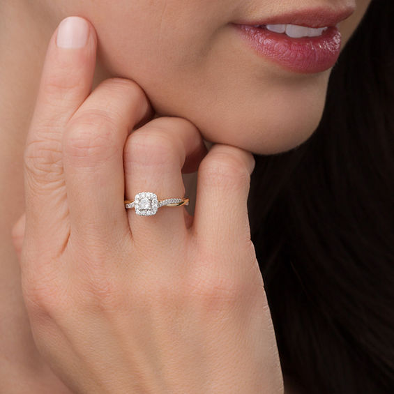 3/8 CT. T.w. Princess-Cut Diamond Frame Twist Engagement Ring in 10K Gold