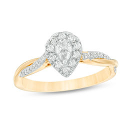 3/8 CT. T.W. Pear-Shaped Diamond Frame Twist Engagement in 10K Gold