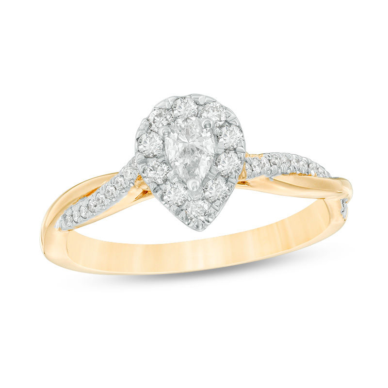 Main Image 1 of 3/8 CT. T.W. Pear-Shaped Diamond Frame Twist Engagement in 10K Gold