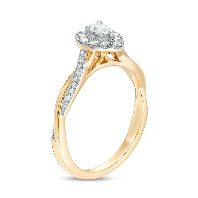 Main Image 2 of 3/8 CT. T.W. Pear-Shaped Diamond Frame Twist Engagement in 10K Gold