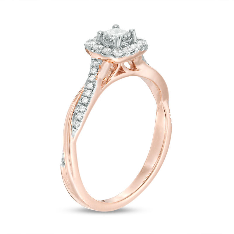 Main Image 2 of 3/8 CT. T.W. Princess-Cut Diamond Frame Twist Engagement Ring in 10K Rose Gold
