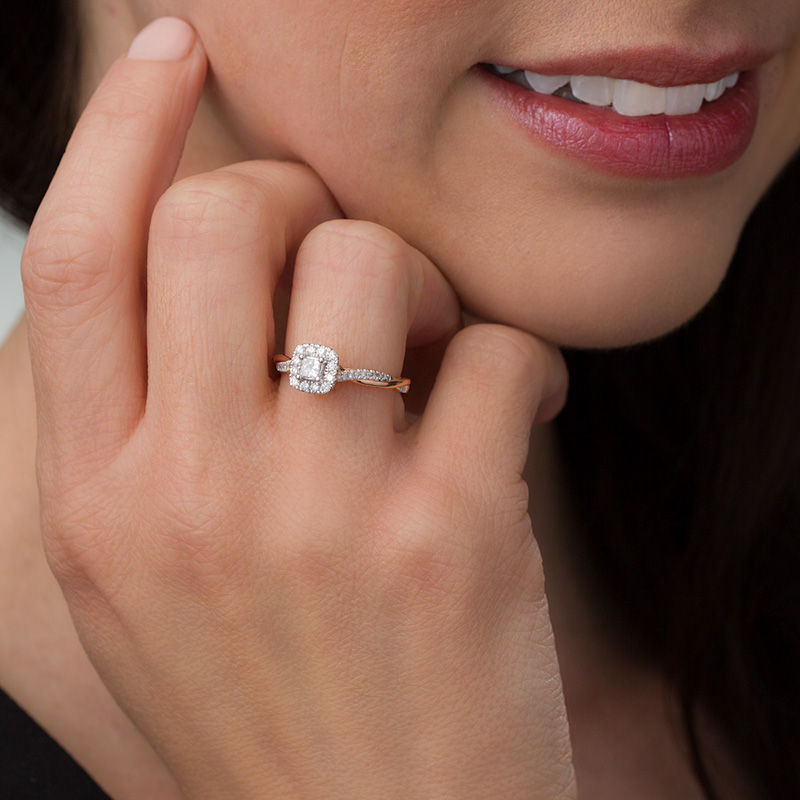 Main Image 3 of 3/8 CT. T.W. Princess-Cut Diamond Frame Twist Engagement Ring in 10K Rose Gold