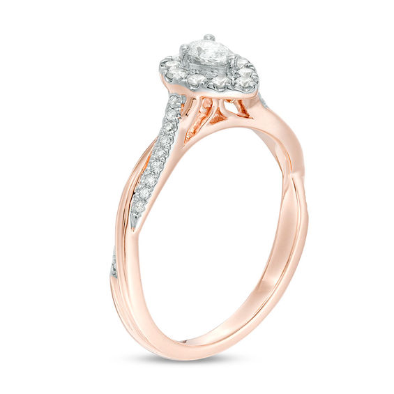 3/8 CT. T.w. Pear-Shaped Diamond Frame Twist Engagement in 10K Rose Gold