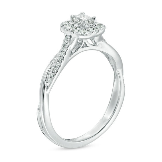 3/8 CT. T.w. Emerald-Cut Diamond Frame Twist Engagement Ring in 10K White Gold