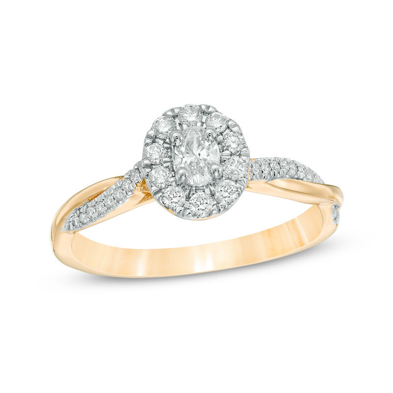 Main Image 1 of 3/8 CT. T.W. Oval Diamond Frame Twist Engagement Ring in 10K Gold