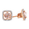 Thumbnail Image 1 of 5.0mm Morganite and 1/15 CT. T.W. Diamond Cushion Frame Stud Earrings in 10K Rose Gold