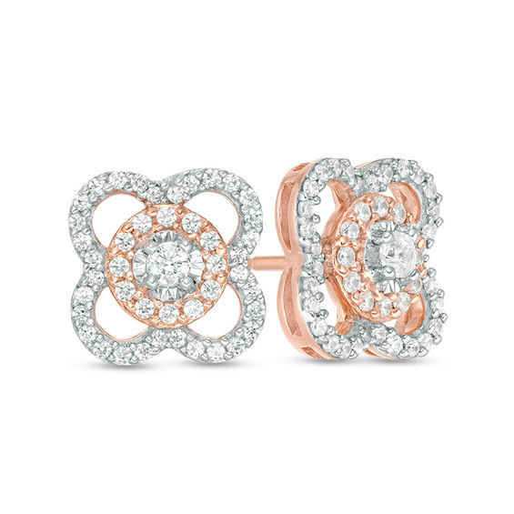 1/2 CT. T.w. Diamond Clover Frame Stud Earrings in 10K Rose Gold