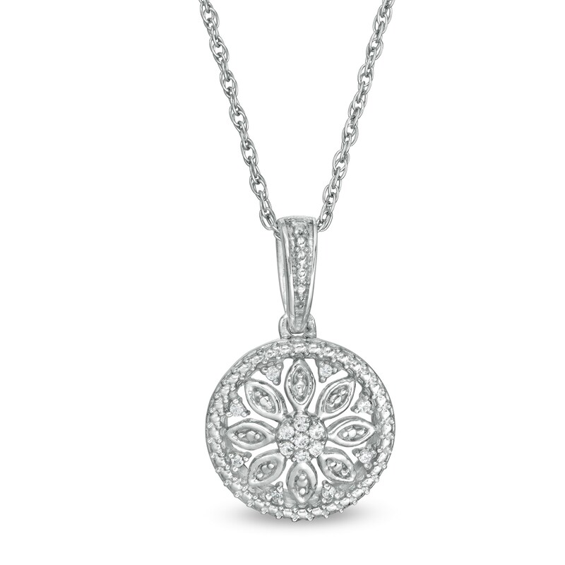 Main Image 1 of 1/20 CT. T.W. Composite Diamond Flower Pendant in Sterling Silver