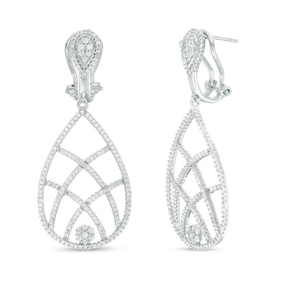 1 CT. T.w. Diamond Teardrop Basket Weave Drop Earrings in 10K White Gold