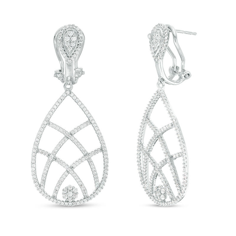 Main Image 1 of 1 CT. T.W. Diamond Teardrop Basket Weave Drop Earrings in 10K White Gold