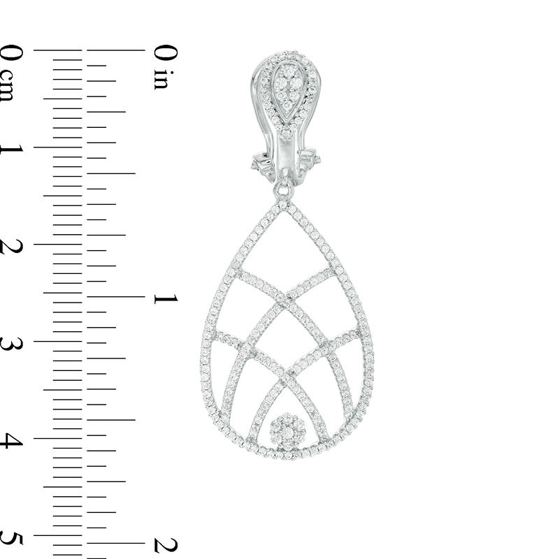 Main Image 2 of 1 CT. T.W. Diamond Teardrop Basket Weave Drop Earrings in 10K White Gold