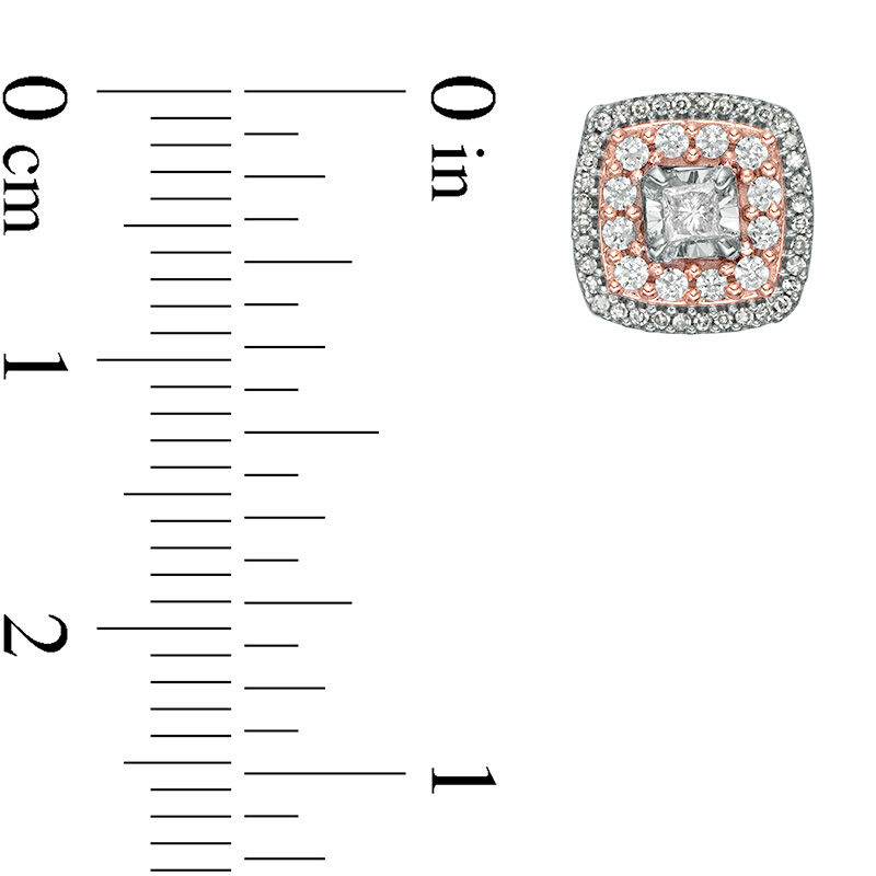 Main Image 2 of 1/2 CT. T.W. Princess-Cut Diamond Double Frame Stud Earrings in 10K Two-Tone Gold