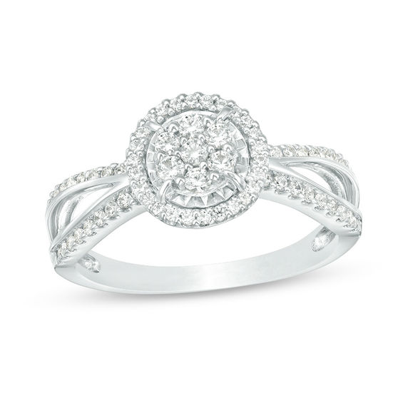 1/2 CT. T.w. Composite Diamond Frame Split Shank Ring in 10K White Gold