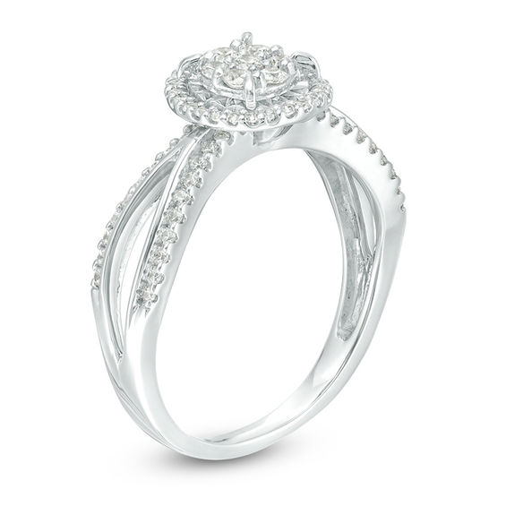 1/2 CT. T.w. Composite Diamond Frame Split Shank Ring in 10K White Gold