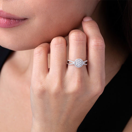 1/2 CT. T.w. Composite Diamond Frame Split Shank Ring in 10K White Gold